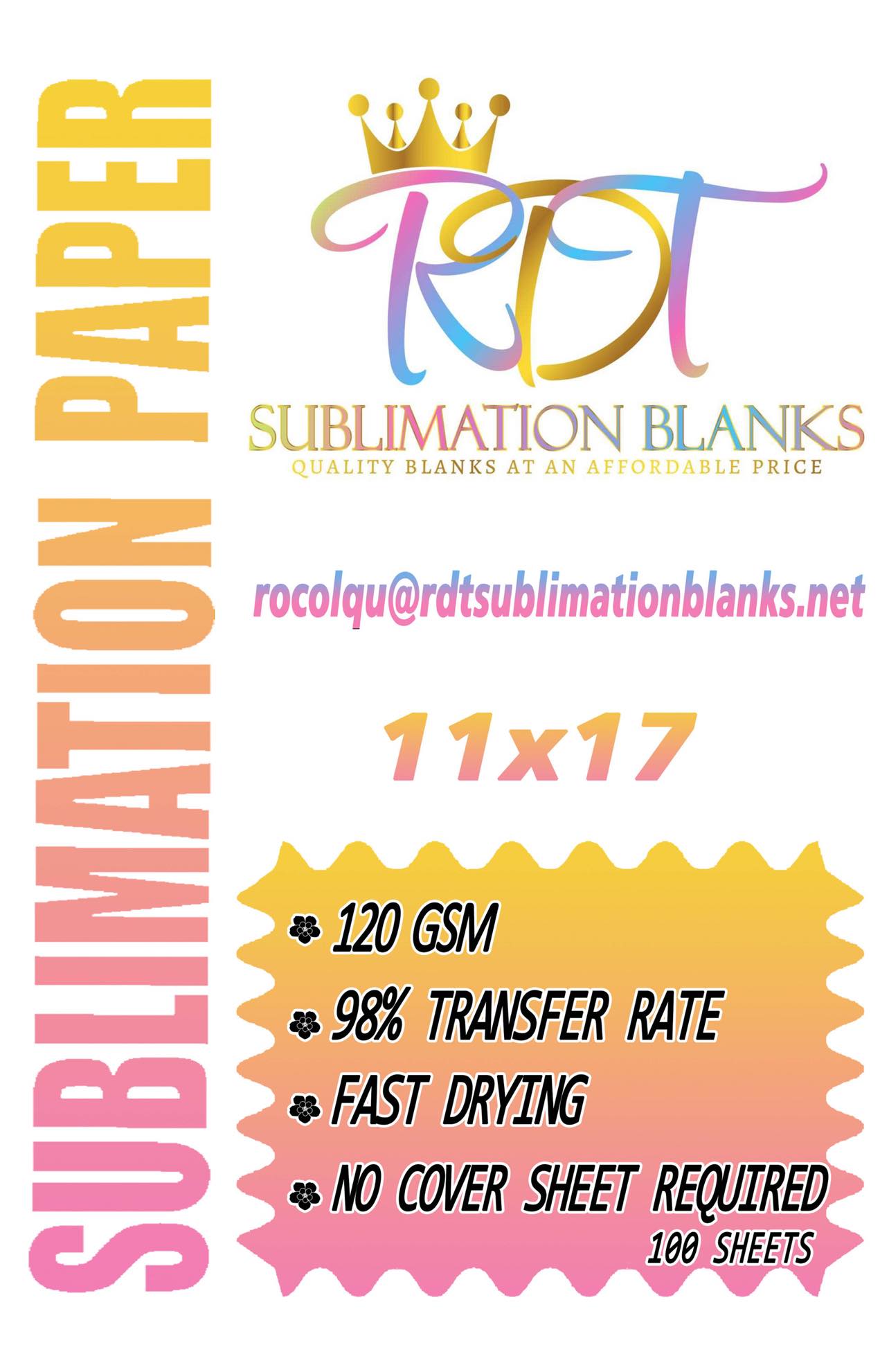 RDT Sublimation Paper 11x17 – RDT SUBLIMATION BLANKS, LLC